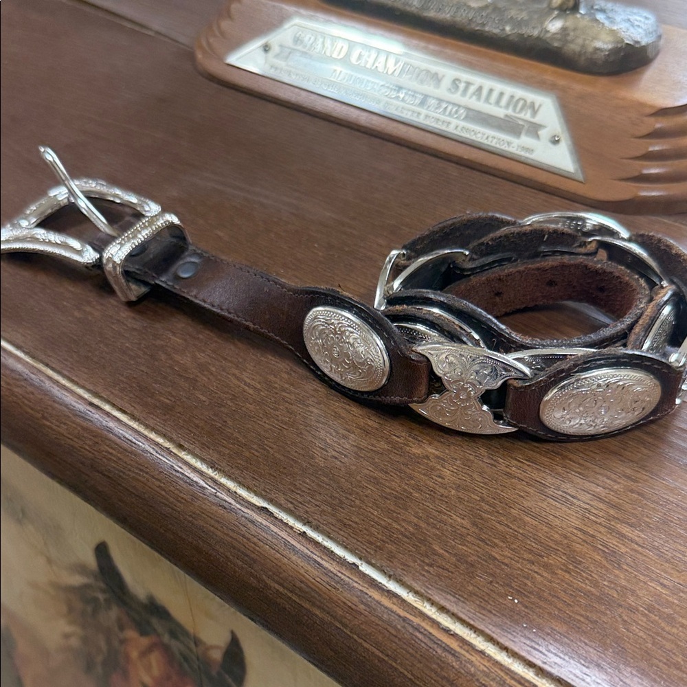 Vintage Silver and Brown Western concho Belt